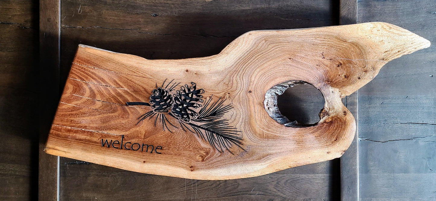 Live Edge Welcome Pinecone Sign