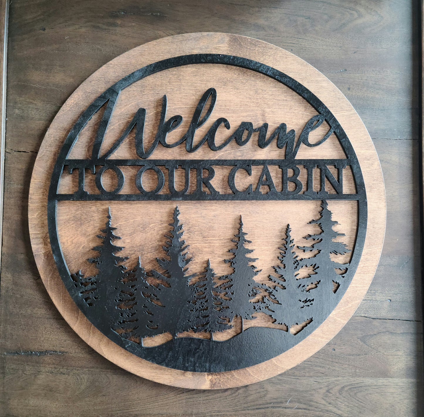 Round Welcome to Our Cabin Sign Home Decor