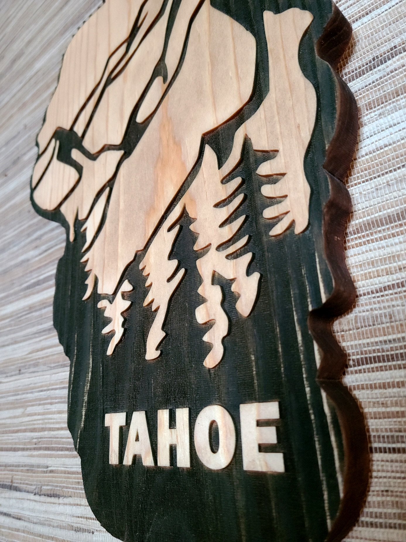 Lake Shaped Engraved Rustic Cutout Tahoe Sign