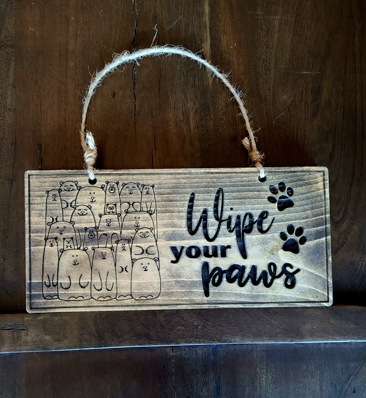 Rustic Wipe Your Paws Sign Welcome Bears Entry Wooden Sign