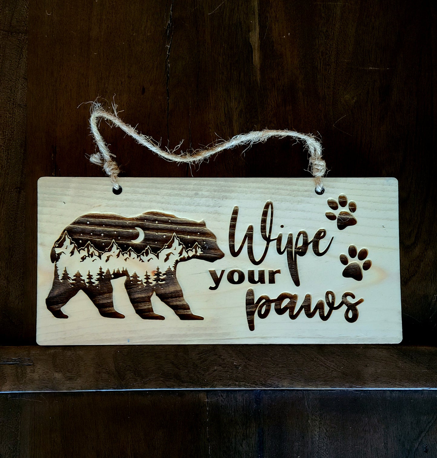 Rustic Wipe Your Paws Sign Welcome Bears Entry Wooden Sign