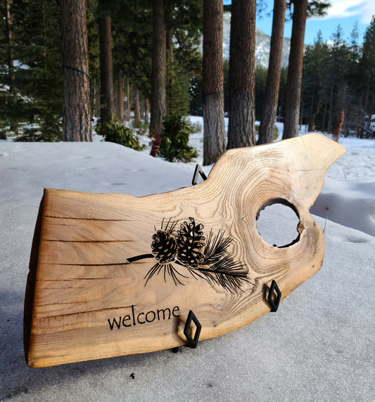 Live Edge Welcome Pinecone Sign