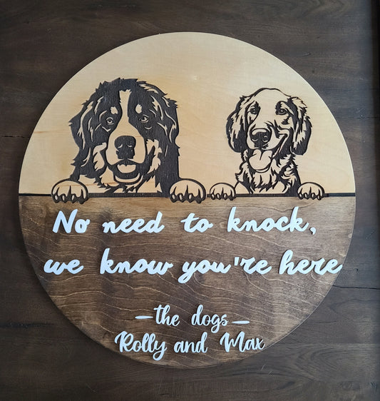 Customized "No Need to Knock" 3D Round Dog Sign