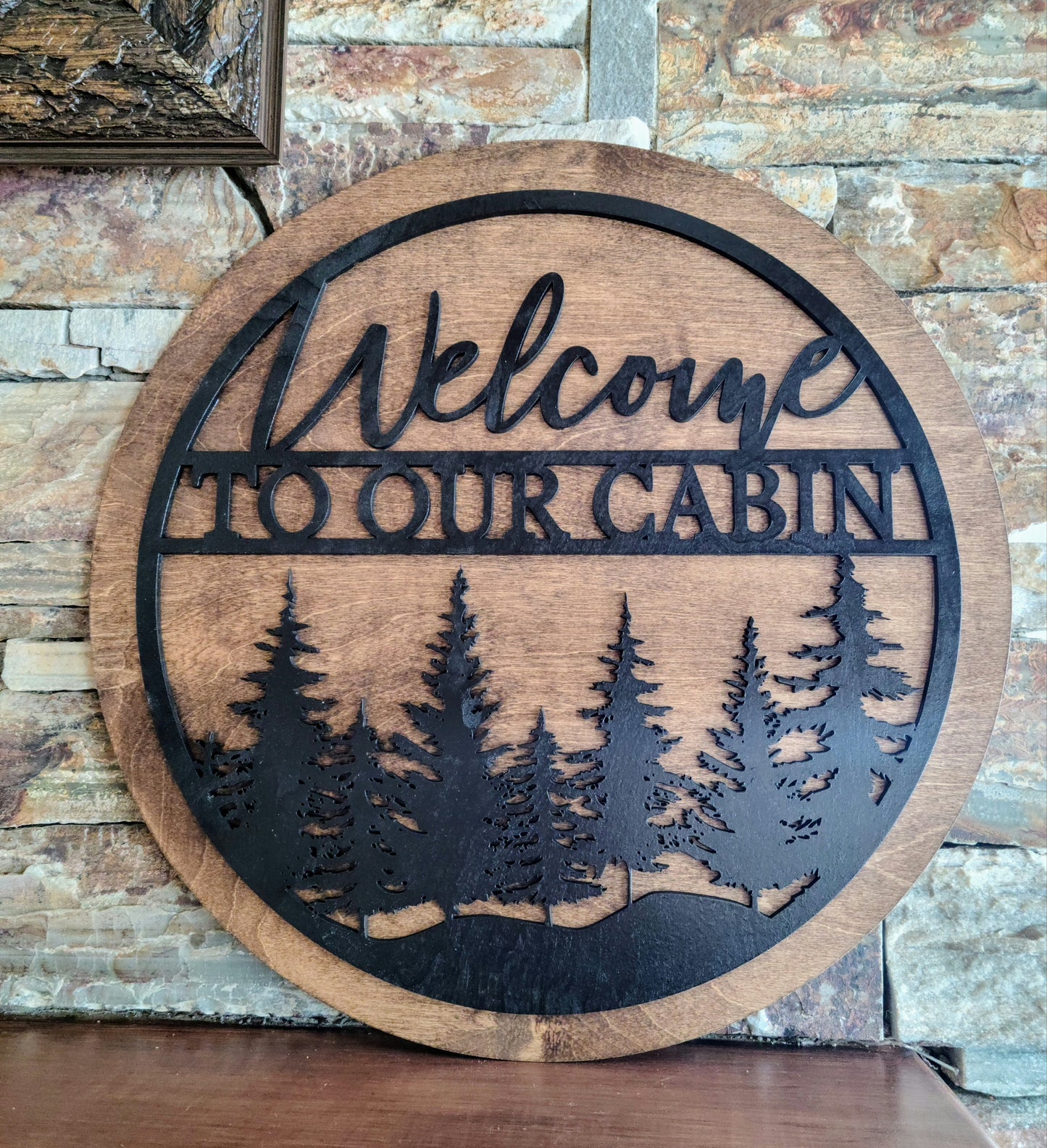 Round Welcome to Our Cabin Sign Home Decor