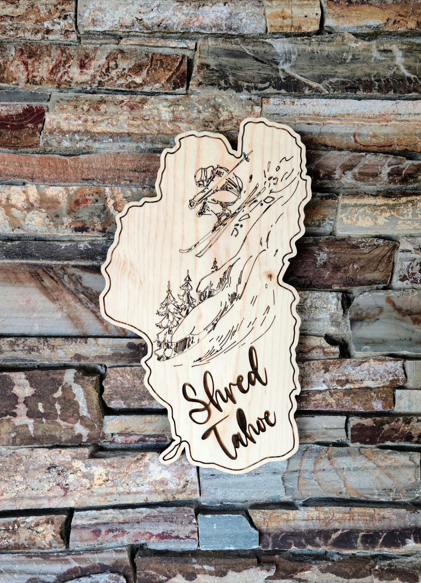 Lake Shaped Engraved Shred Tahoe Rustic Cutout Sign