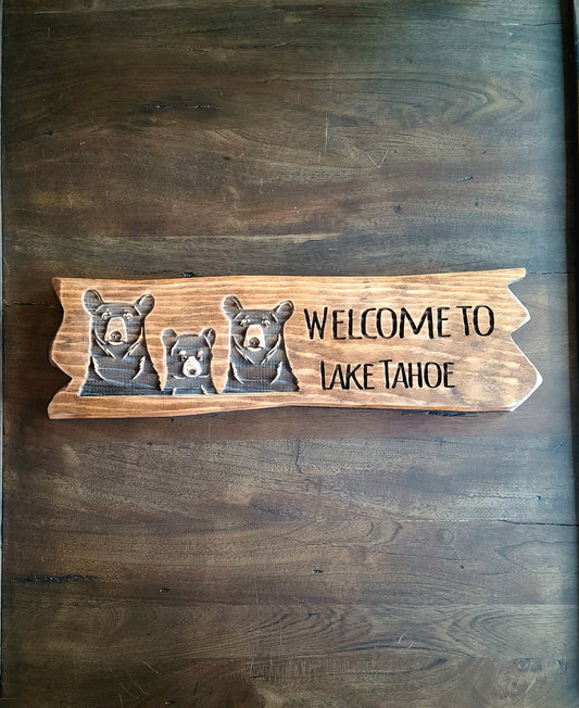 Rustic Black Bears Welcome To Lake Tahoe Wood Sign