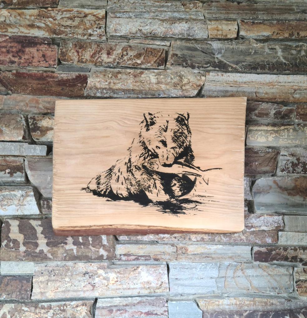 Fishing Bear Live Edge Wood Wall Art
