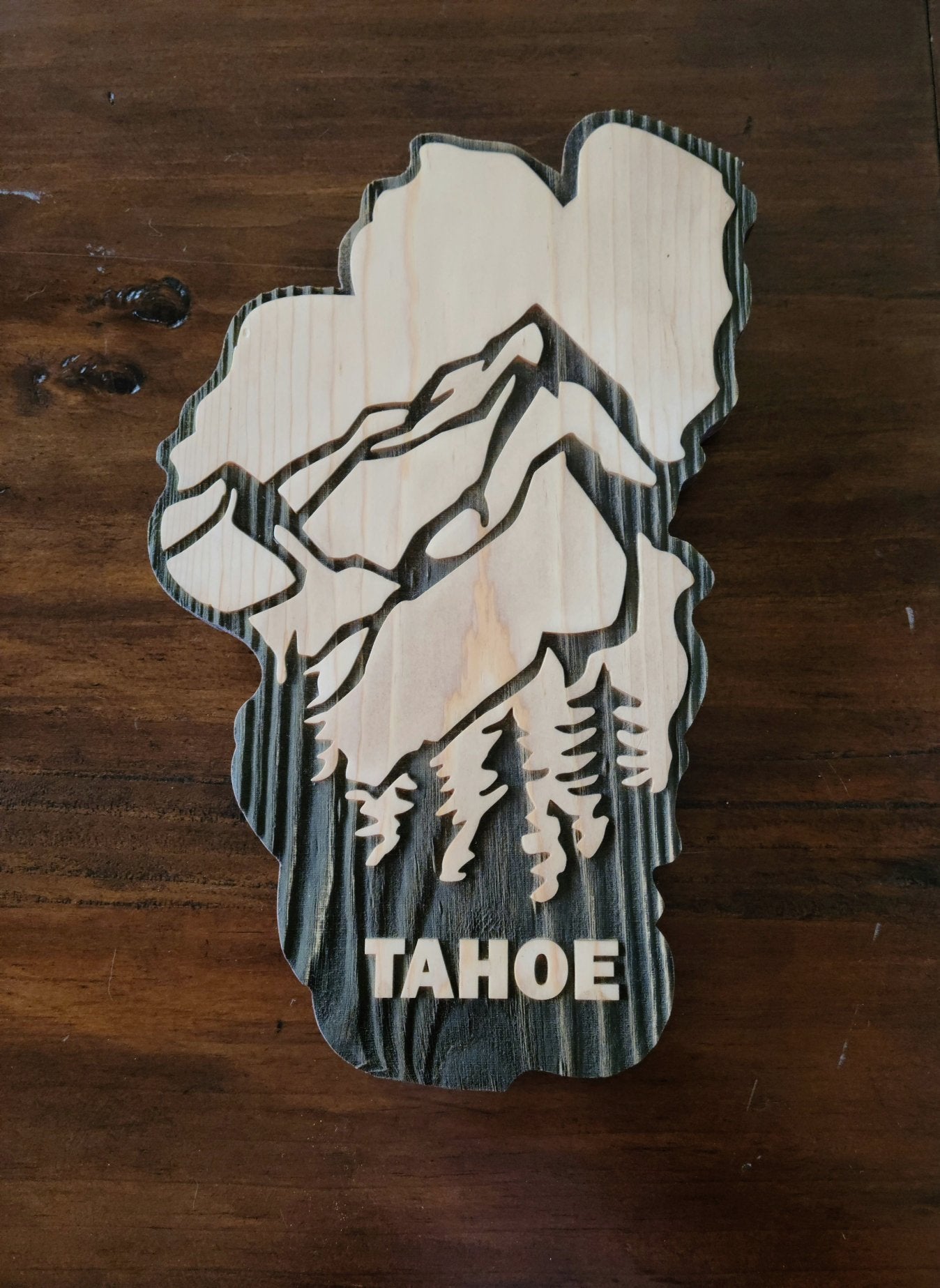 Lake Shaped Engraved Rustic Cutout Tahoe Sign