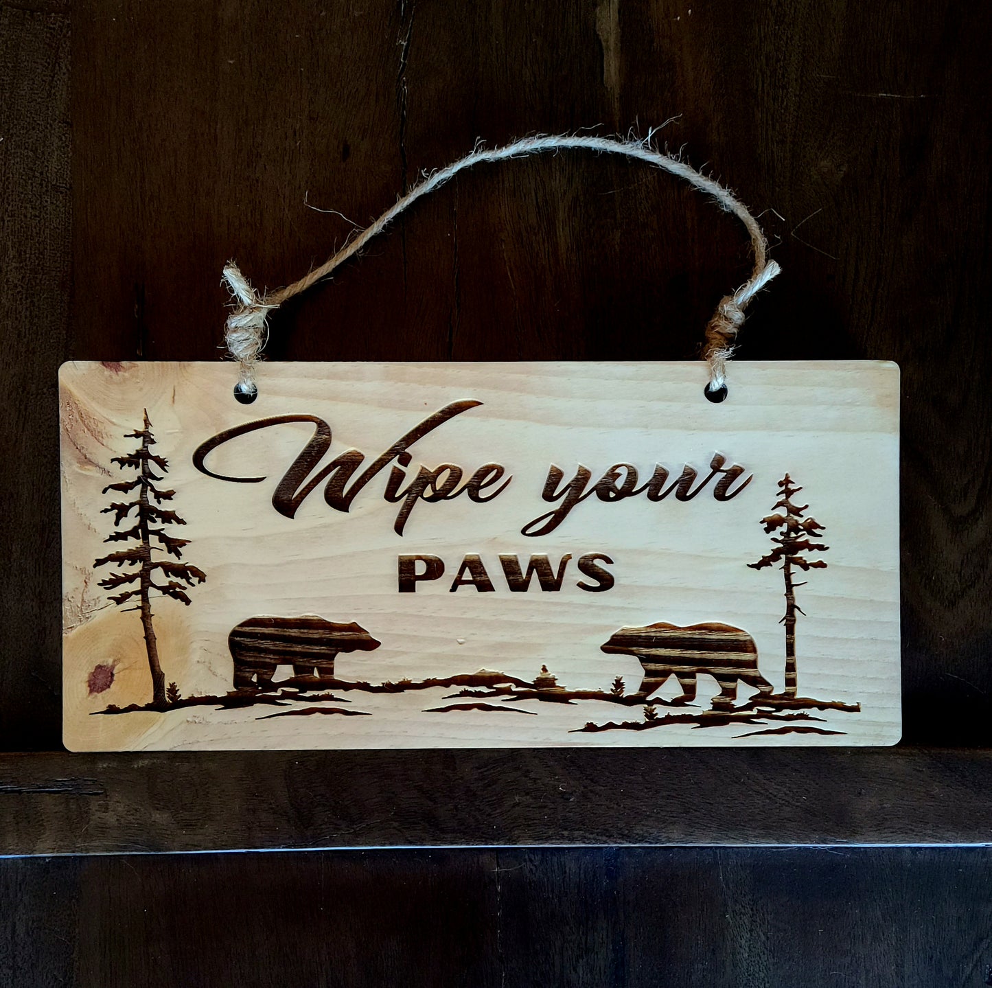 Rustic Wipe Your Paws Sign Welcome Bears Entry Wooden Sign
