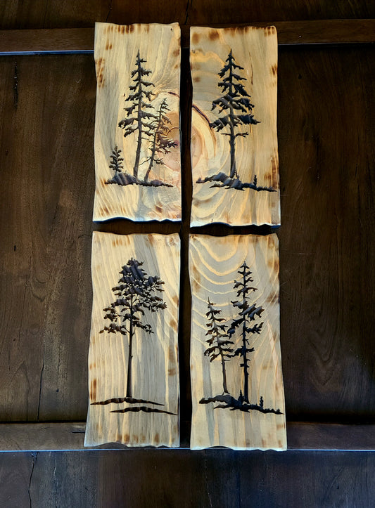 Rustic Engraved Pine Trees Tree Wall Decor