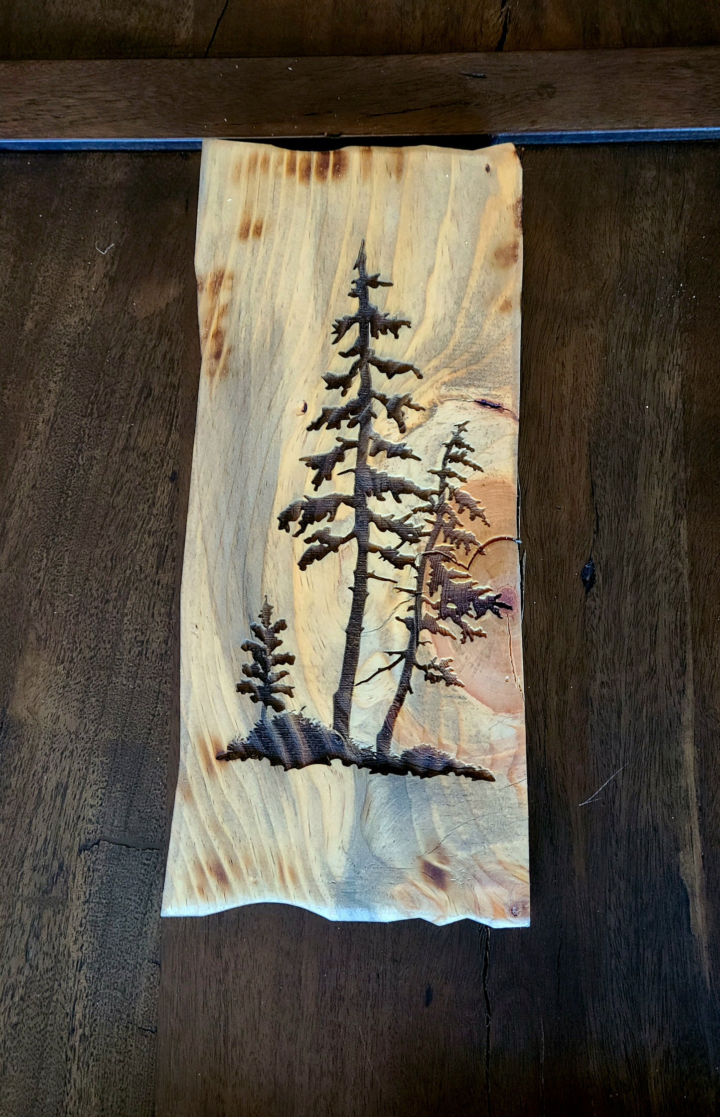 Rustic Engraved Pine Trees Tree Wall Decor